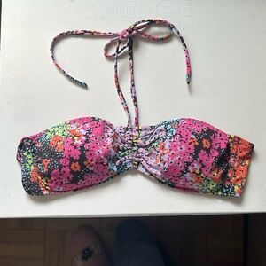 Floral Bandeau Bikini Top in Pink, Black & Orange